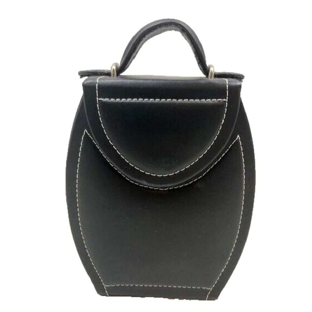 New Black Leather Travel Jewelry Case Mirror, Hard Outer Snap Case